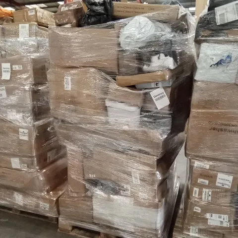 PALLET OF ASSORTED HOUSEHOLD GOODS AND PRODUCTS TO INCLUDE; FLATPACK FURNITURE, WAXING AND POLISHING MACHINE, SELF-CLEANING LITTER BOX ETC