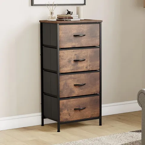 BOXED CHORLEY 4 DRAWER FABRIC DRAWER CHEST - RUSTIC BROWN (1 BOX)