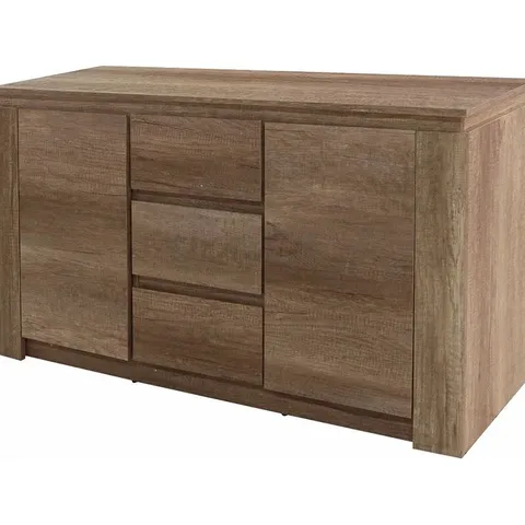 BOXED ALLRED 119CM WIDE 3 DRAWER SIDEBOARD - DARK OAK (2 BOXES)