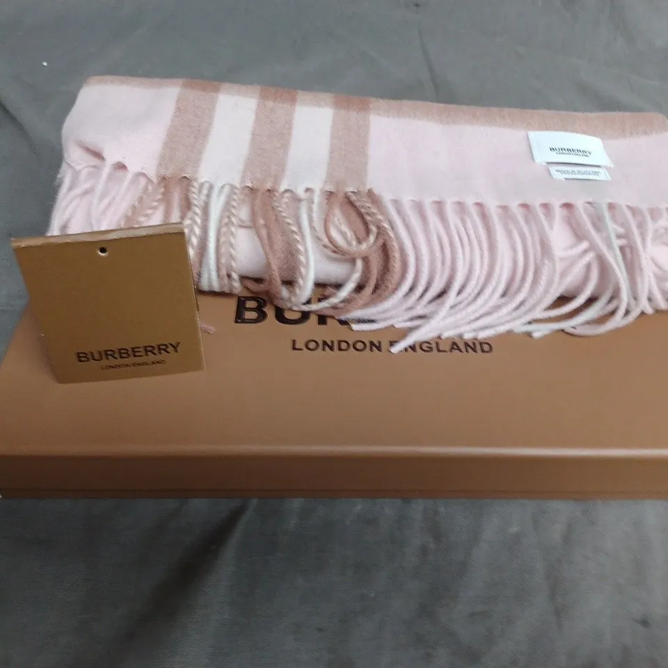 BURBERRY SCARF – PINK WITH FRINGE, BOXED