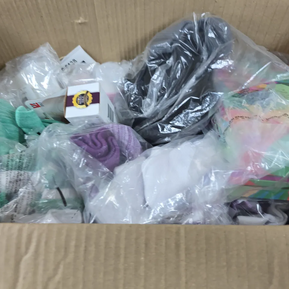 BOX OF APPROXIMATELY 15 ASSORTED ITEMS TO INCLUDE MAKE-UP , FACE CREAMS AND CLOTHING