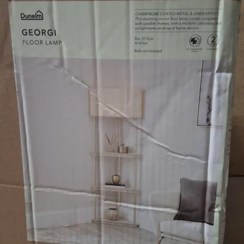 BOXED DUNELM GEORGI CORNER SHELVED FLOOR LAMP – NATURAL