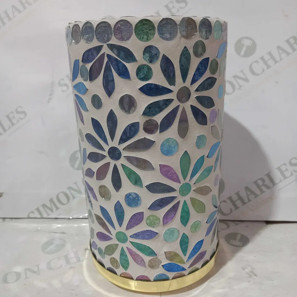 GARDEN REFLECTIONS MOSAIC FLOWER LED HURRICANE LIGHT 21CM