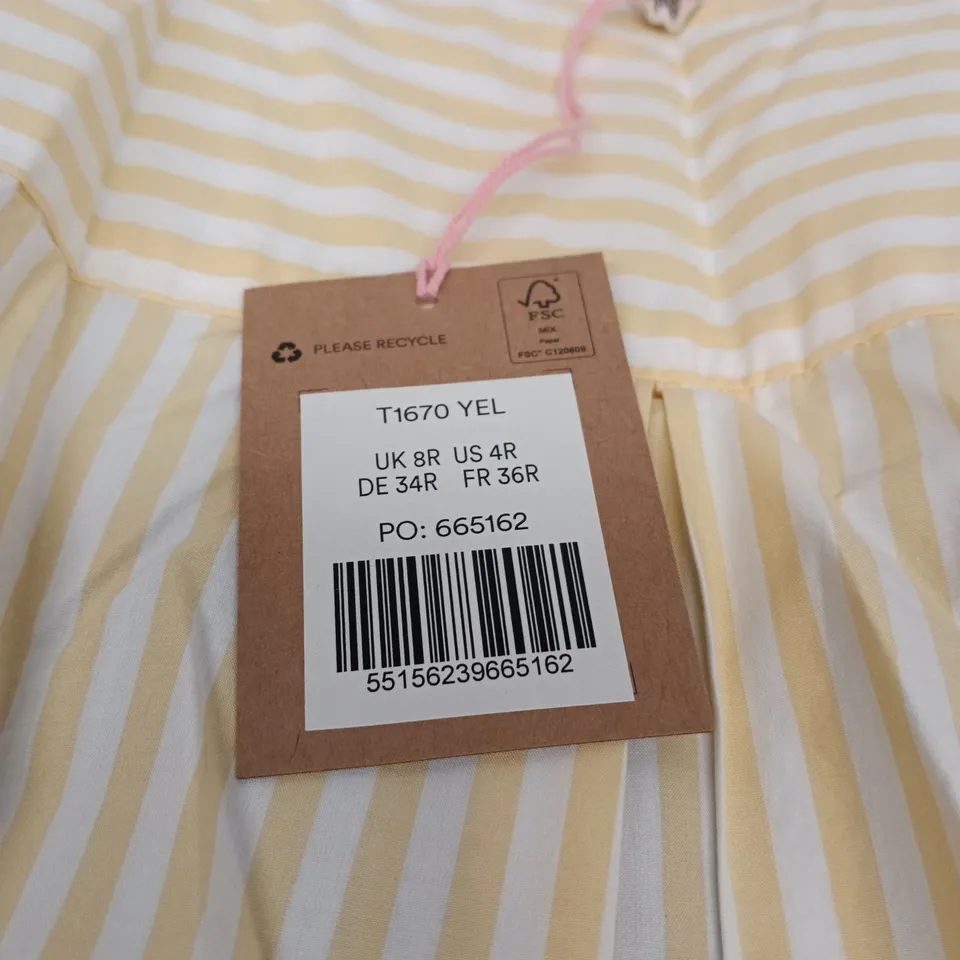 BODEN WOMEN'S STRIPED SHIRT – UK 8R (US 4R, DE 34R, FR 36R) – PALE YELLOW & WHITE