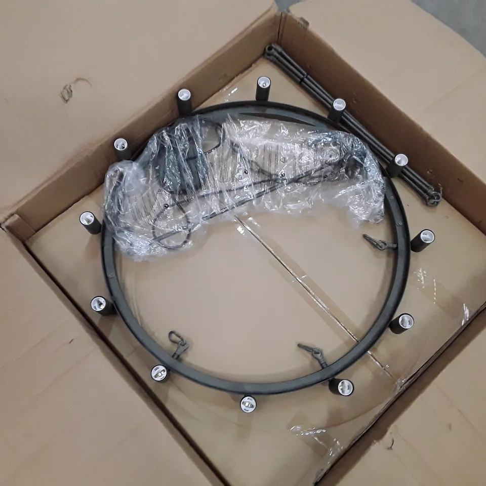 BOXED DUNSTABLE 12-LIGHT WAGON WHEEL CHANDELIER (1 BOX)