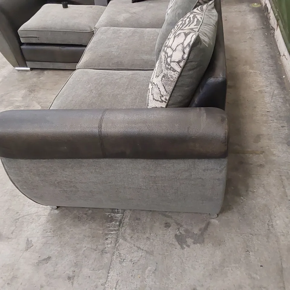 DESIGNER FABRIC UPHOLSTERED CORNER SOFA - BLACK/GREY