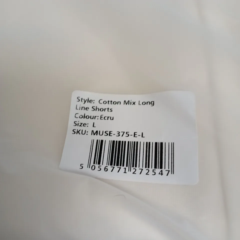 ODDMUSE COTTON MIX LONG LINE SHORTS – ECRU, SIZE L (SKU MUSE-375-E-L)