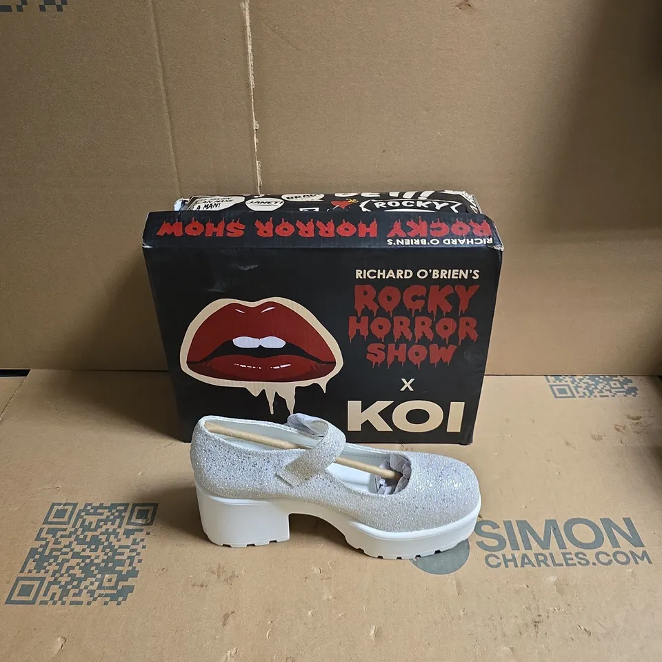KOI ROCKY HORROR SHOW TIRA GLITTER MARY JANES DAMN IT JANET EDITION - WHITE GLITTER - UK SIZE 5