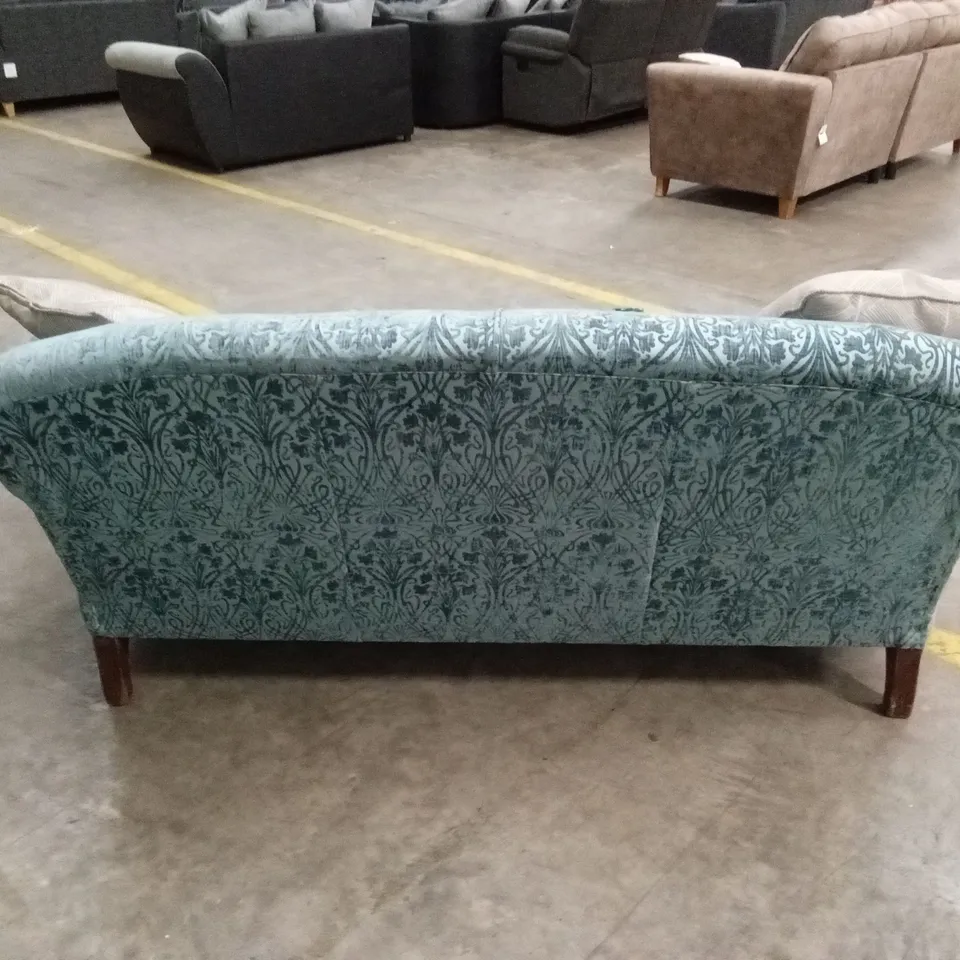 QUALITY DESIGNER SMALL 3 SEATER SKY BLUE FABRIC SOFA