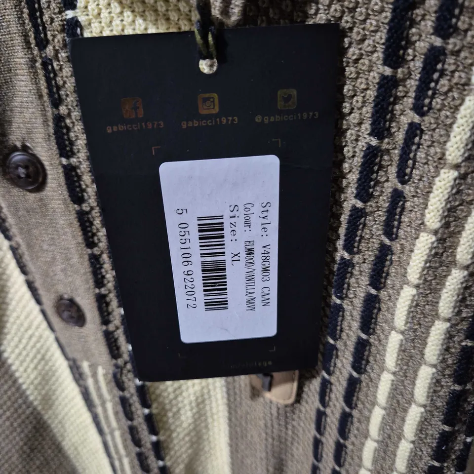 GABICCI VINTAGE STRIPED POLO SHIRT – SHORT SLEEVE KNIT, OLIVE/BEIGE, MEN'S - SIZE XL