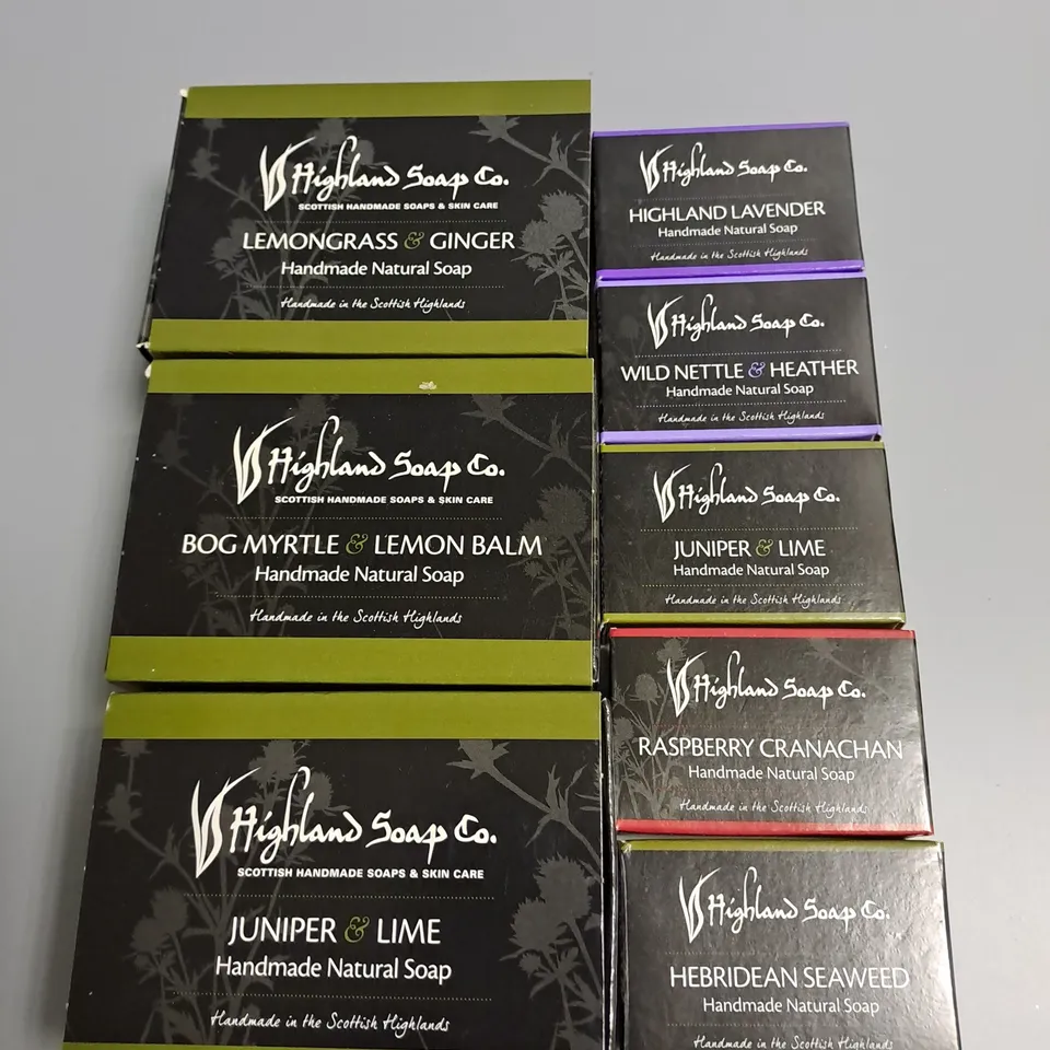 LOT OF 8 ASSORTED HIGHLAND SOAP CO BARS - 3X 190G 5X 35G