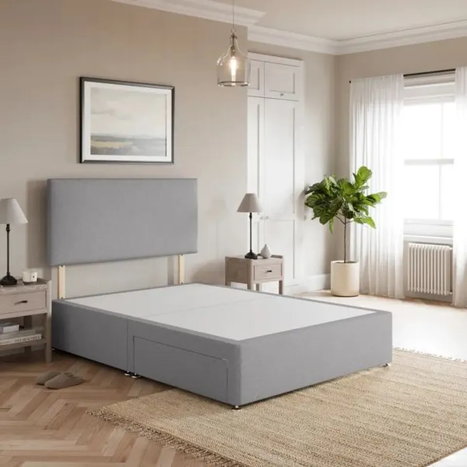 BAGGED FOGARTY DIVAN BASE WITH HEADBOARD - 4FT SMALL DOUBLE, GREY LINEN (3 ITEMS)
