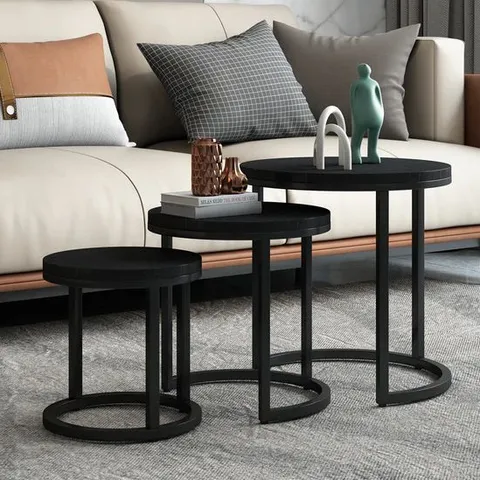 BOXED SIDE TABLE 'PLANO' SET OF 3 MANGO WOOD BLACK