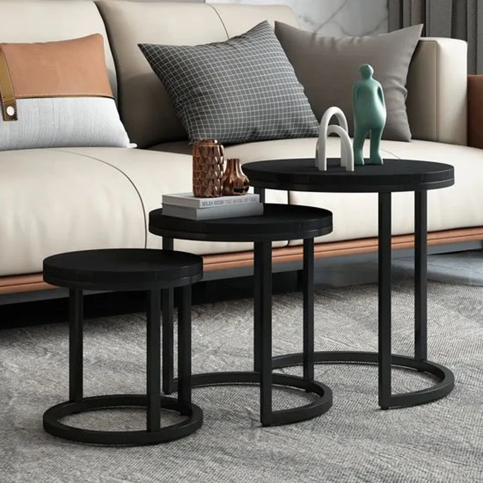 BOXED SIDE TABLE 'PLANO' SET OF 3 MANGO WOOD BLACK