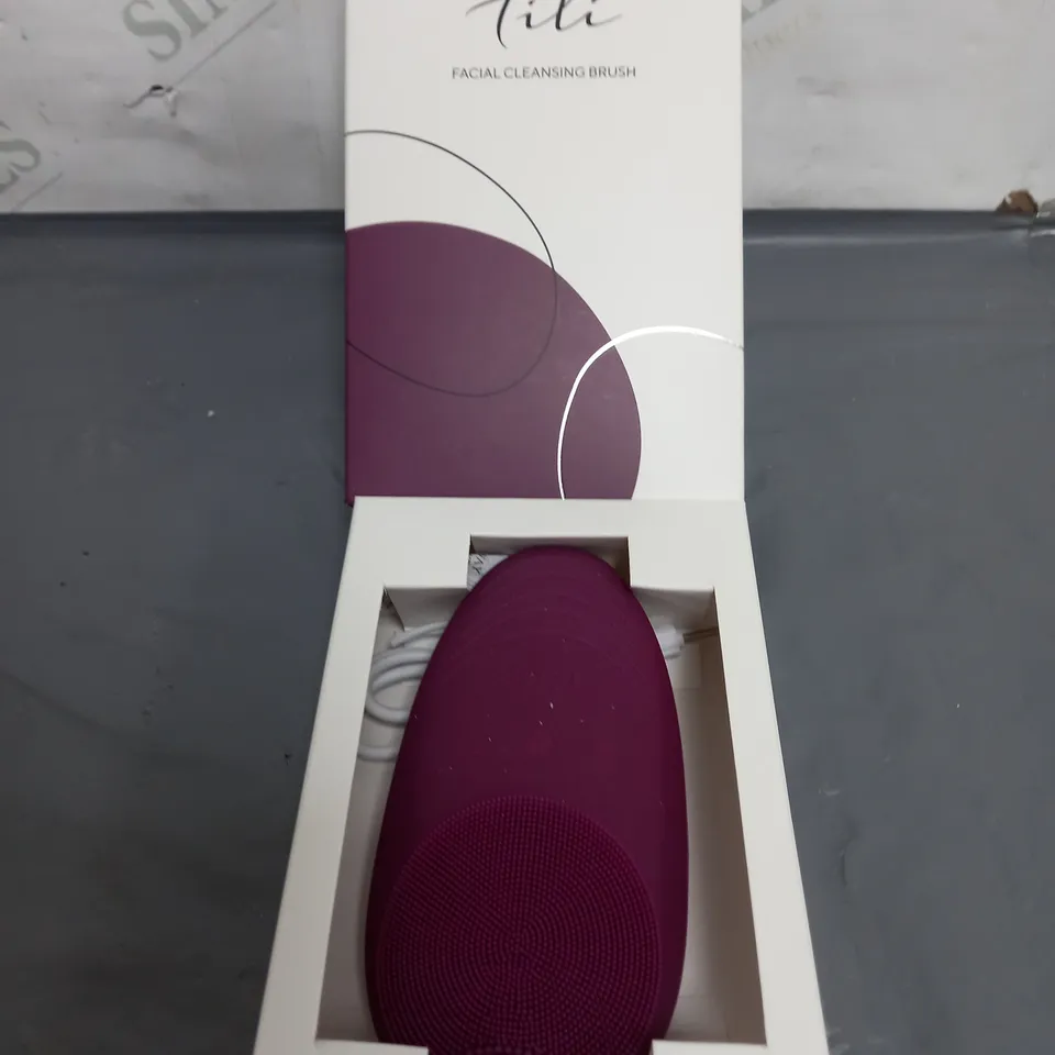 BOXED TILI RECHARGEABLE VARIABLE SPEED SILICONE FACIAL CLEANSING BRUSH - PLUM