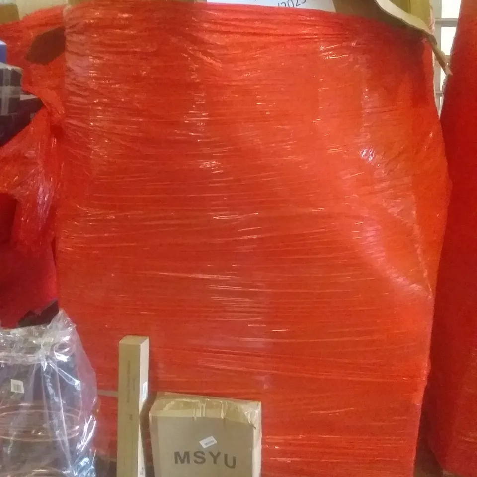 PALLET OF ASSORTED ITEMS INCLUDING 3-TIER SHELF, DRAWER DIVIDERS, BEDSPREADS