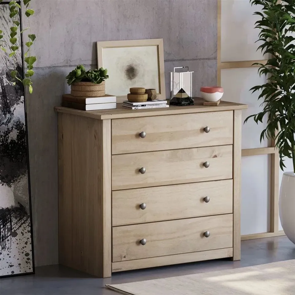BOXED SOMERS 4 DRAWER CHEST OF DRAWERS - PINE (1 BOX)