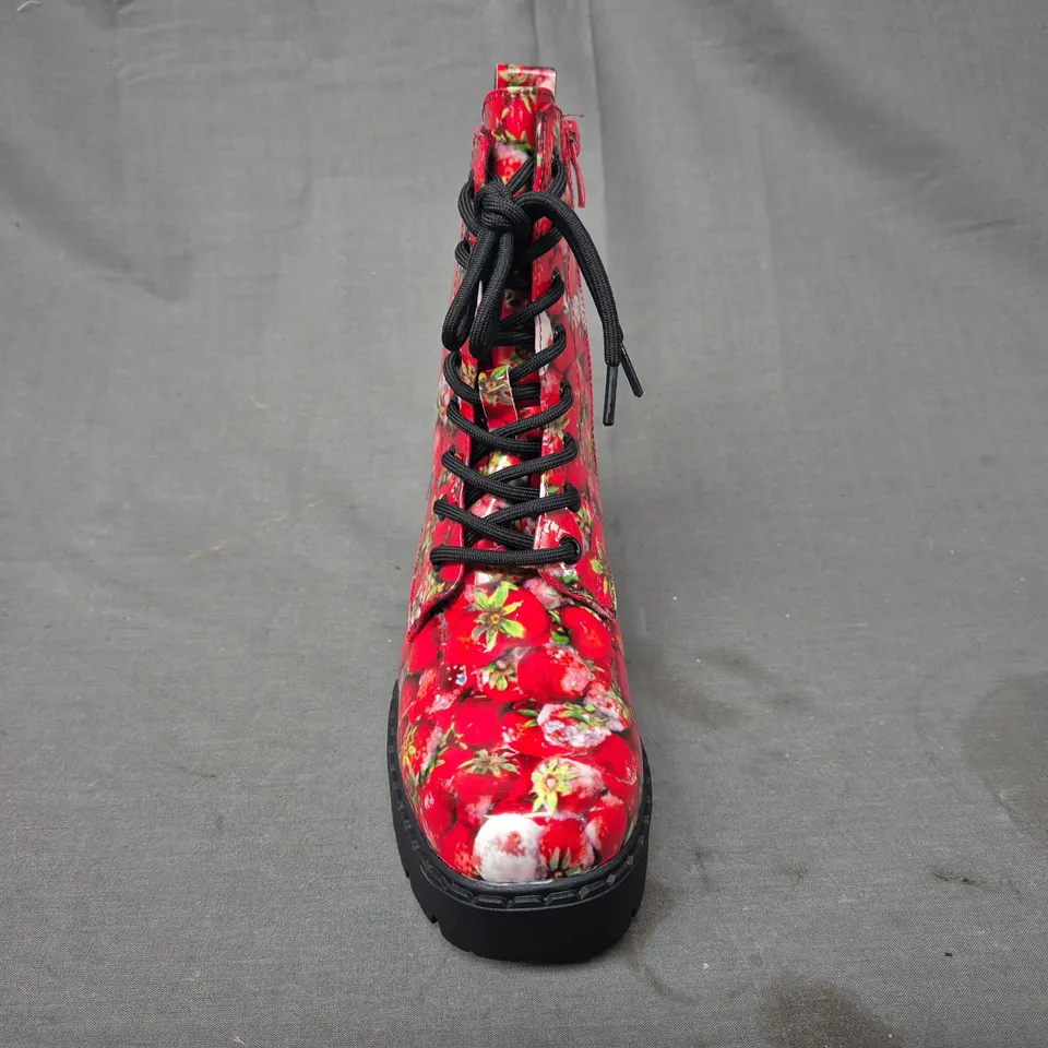 BOXED PAIR OF KOI DECAYING STRAWBERRIES SWITCH BOOTS UK SIZE 3
