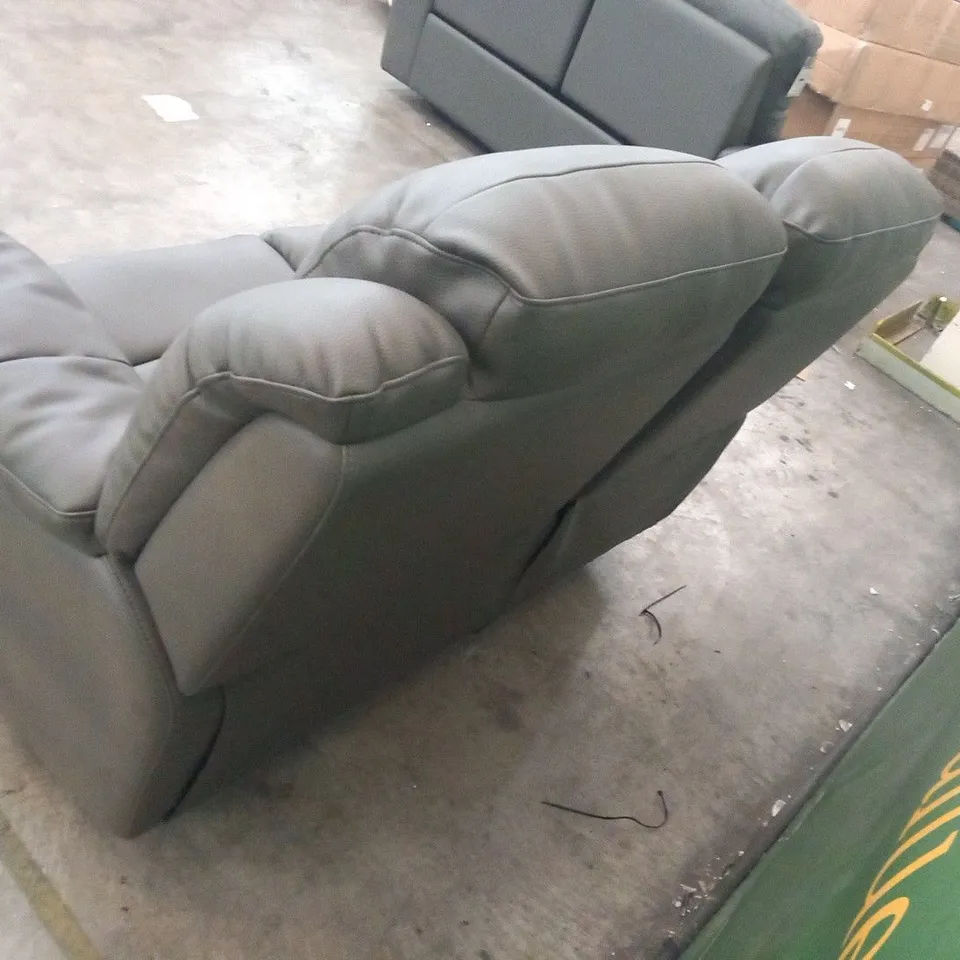DESIGNER GREY FAUX LEATHER MANUAL RECLINING TWO SEATER SOFA