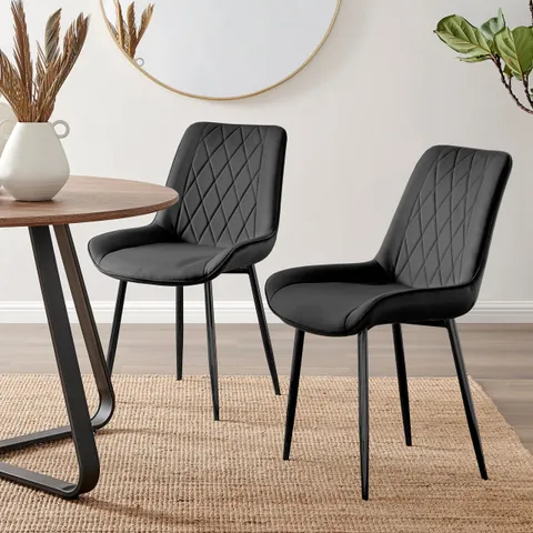 BOXED PESARO BLACK VELVET MODERN DINING CHAIRS SET OF 2 (1 BOX)