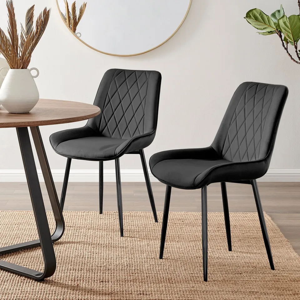 BOXED PESARO BLACK VELVET MODERN DINING CHAIRS SET OF 2 (1 BOX)
