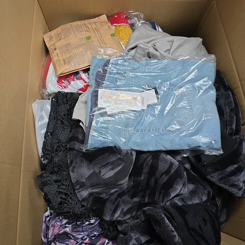LARGE BOX OF APPROXIMATELY 25 ASSORTED CLOTHING ITEMS IN VARIOUS COLOURS, STYLES AND SIZES - COLLECTION ONLY