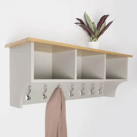 BRAND NEW BOXED FLOATING STORAGE SHELF WITH METAL HOOKS (1 BOX)