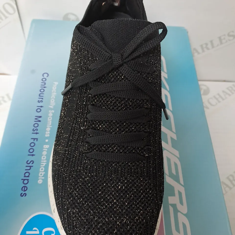 SKECHERS AIR COOLED TRAINERS BOXED, GOLD BLACK GLITTER SIZE 5