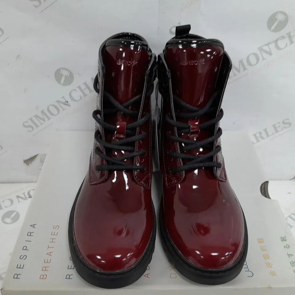 BOXED PAIR OF GEOX RESPIRA BOOTS IN WINE RED - SIZE 33