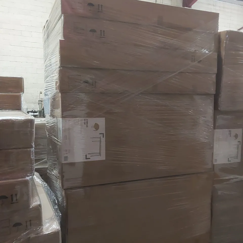 PALLET CONTAINING A LARGE QUANTITY OF BRAND NEW ZORRAS WALNUT EFFECT DESKS 