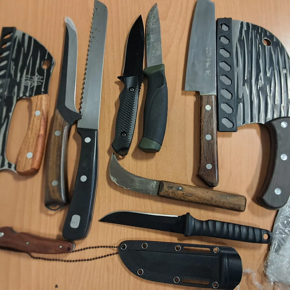LOT OF 12 ASSORTED KNIFES AND AXES