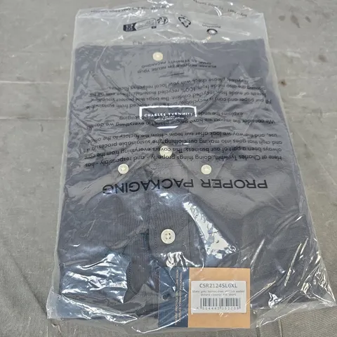 CHARLES TYRWHITT SLATE GREY BUTTON-DOWN OXFORD SHIRT – CLASSIC FIT, STRETCH OXFORD – XL