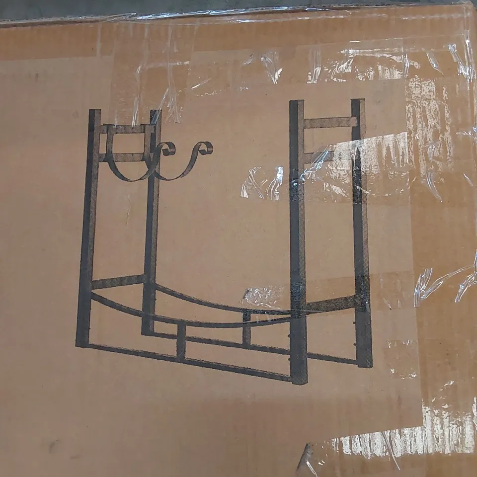 BOXED NEO BLACK INDOOR FIREWOOD LOG RACK WITH HOOKS // SIZE: 80 X 35 X 10cm (1 BOX)