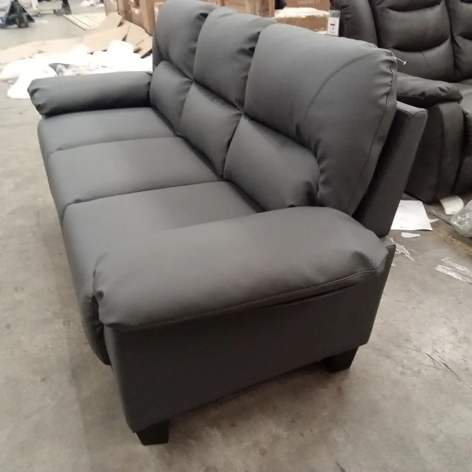 KENTON SMALL 3 SEATER SOFA, GREY PREMIUM FAUX LEATHER