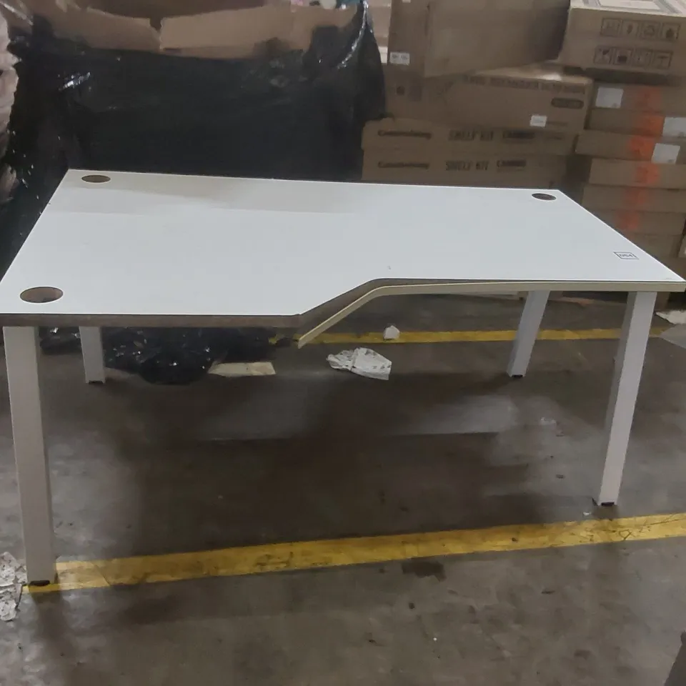 WHITE WOODEN OFFICE DESK WITH METAL LEGS 