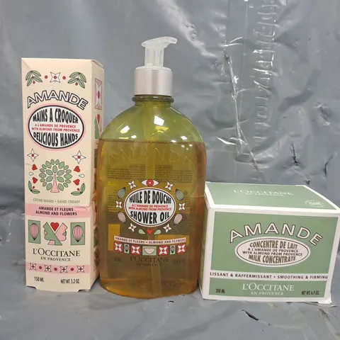 L'OCCITANE TRIO TO INCLUDE SHOWER OIL, HAND CREAM & MILK CONCENTRATE 