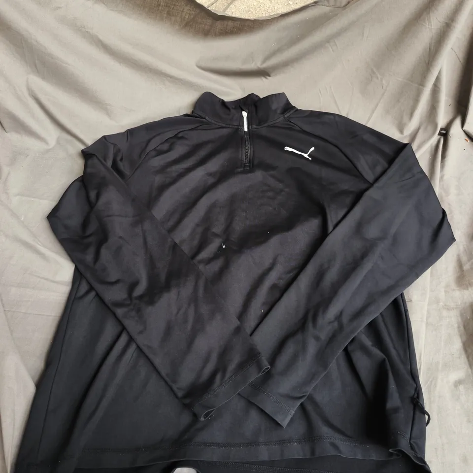 PUMA BLACK LONG-SLEEVE ZIP-NECK TRAINING TOP – UK L 
