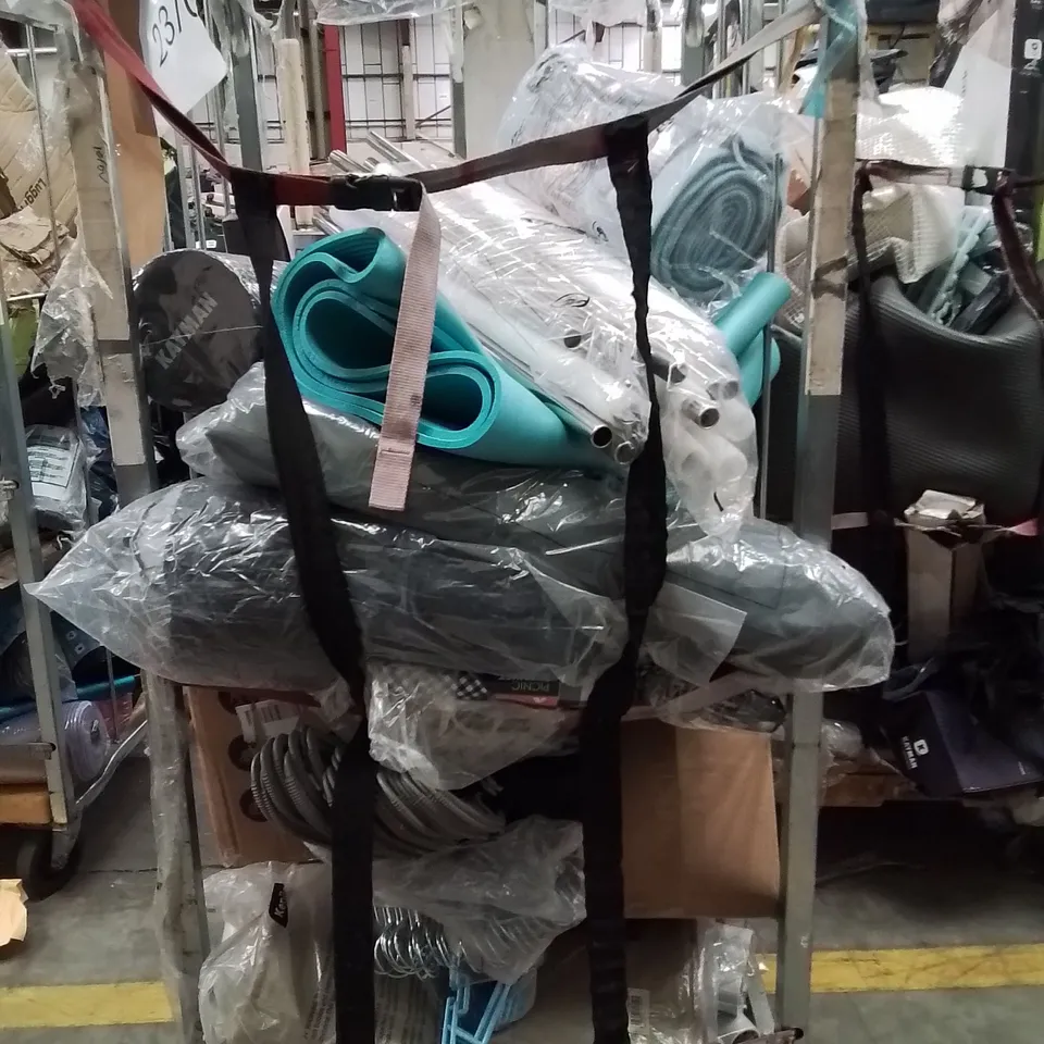 CAGE OF ASSORTED HOUSEHOLD GOODS AND PRODUCTS TO INCLUDE;PLAYPEN,ELECTR HOTWATER BOTTLE,PICNIC BLANKET