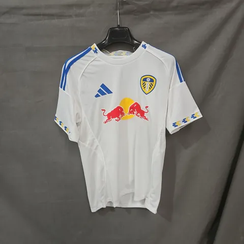 LEEDS UNITED FC HOME JERSEY – ADIDAS, WHITE/BLUE - SIZE UK M 