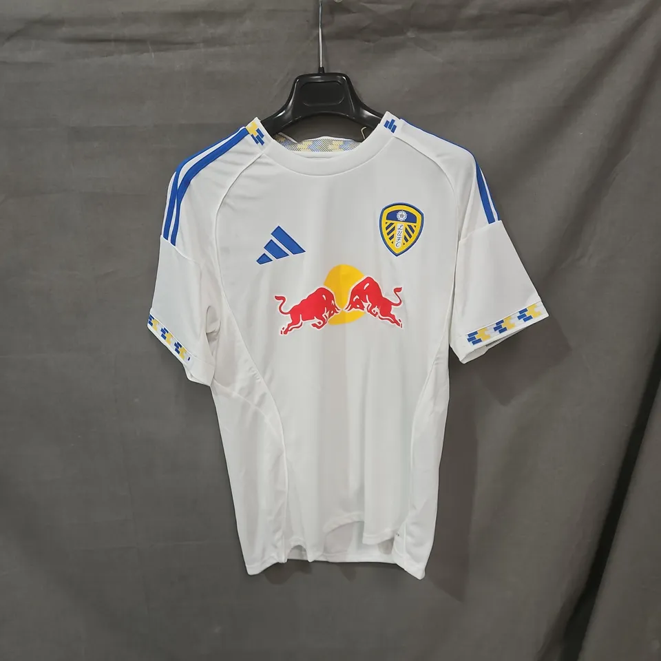 LEEDS UNITED FC HOME JERSEY – ADIDAS, WHITE/BLUE - SIZE UK M 