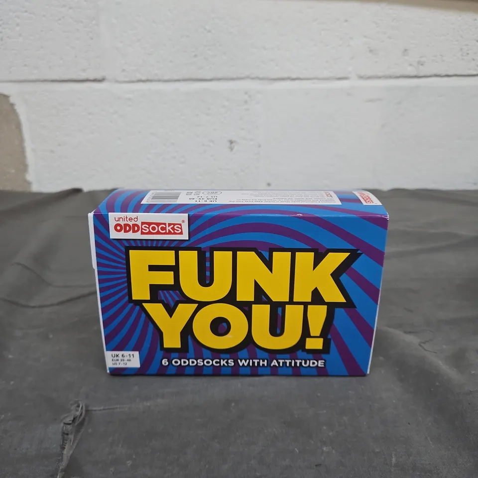 UNITED ODDSOCKS FUNK YOU! SIX ODD SOCKS WITH ATTITUDE – BOXED - UK SIZE 6-11