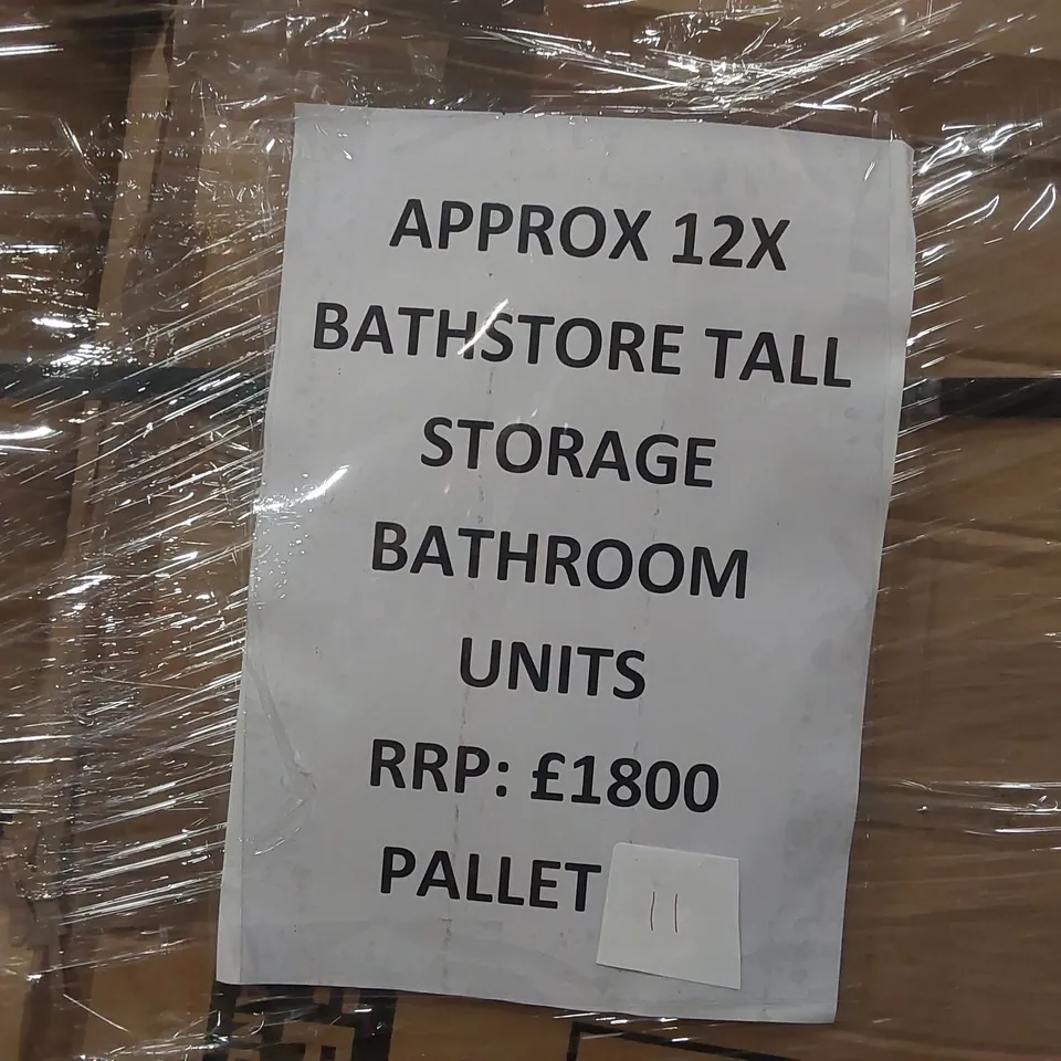 PALLET CONTAINING APPROXIMATELY 12x BATHSTORE TALL STORAGE BATHROOM UNITS