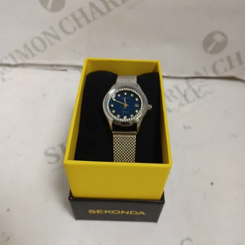BOXED SEKONDA LADIES BLUE DIAL WATCH WITH MESH BRACELET - JAPAN MOVEMENT - 5 ATM. 