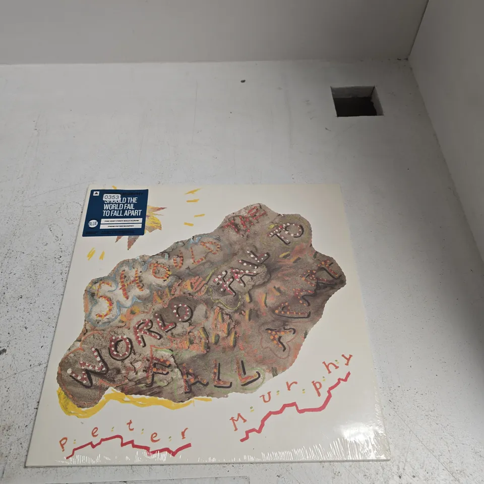 PETER MURPHY VINYL LP COVER – ABSTRACT ILLUSTRATED ARTWORK STICKER READS 'SHOULD THE WORLD FAIL TO FALL APART'