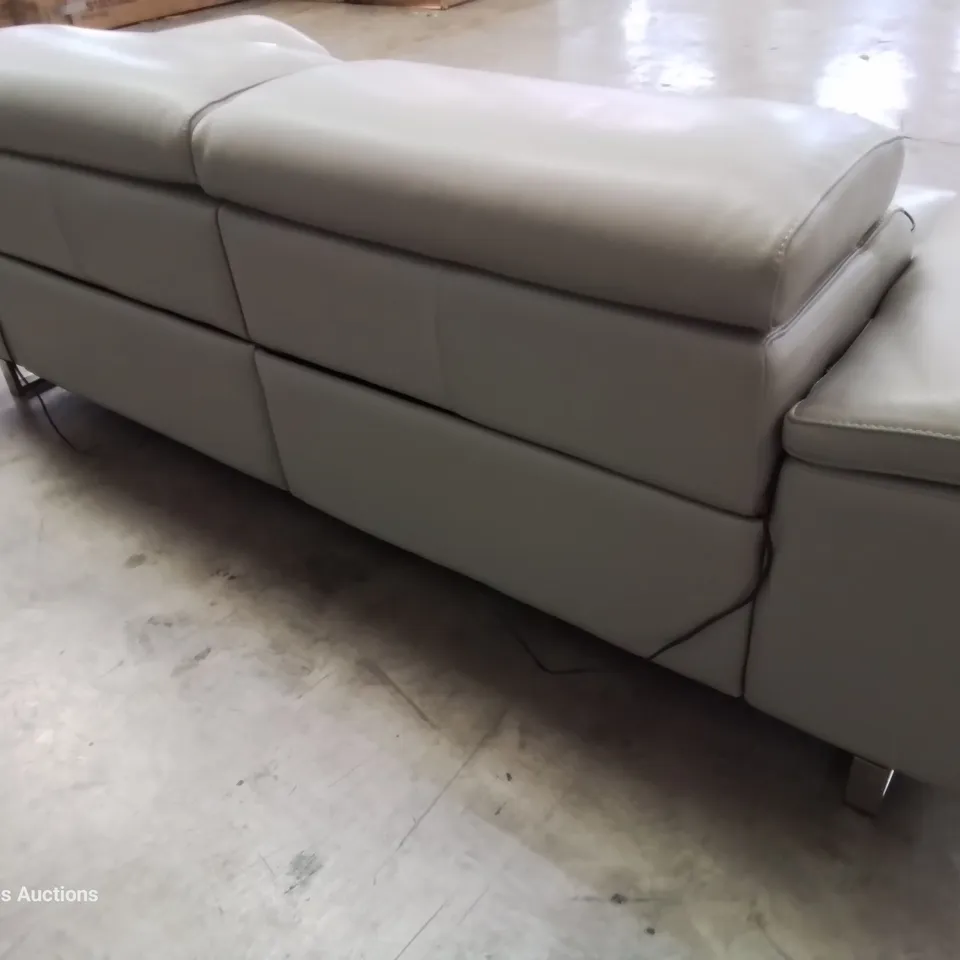 QUALITY ITALIAN DESIGNER LUCIO POWER RECLINING THREE SEATER SOFA WITH ADJUSTABLE HEADRESTS GREY LEATHER 