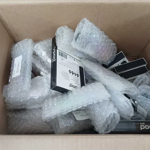 BOX OF APPROXIMATELY 35 ASSORTED E-CIGARETTES AND COMPONENTS TO INCLUDE: VPOD PRO REFILLABLE DEVICE KITS