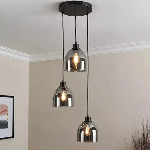 BOXED BEACON 3 LIGHT PENDANT CLUSTER - BLACK SMOKE