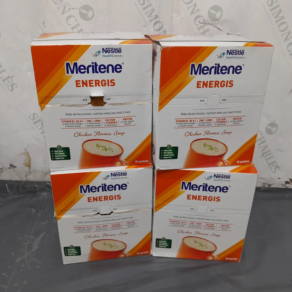 4 BOXED NESTLE MERITENE ENERGIS CHICKEN FLAVOUR SOUP, 10 SACHETS PER BOX