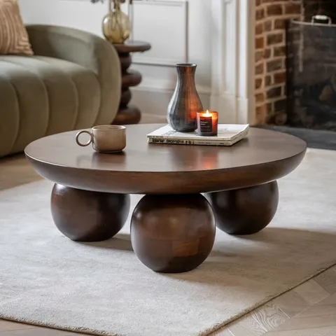 BOXED CHARU ROUND MANGO WOOD COFFEE TABLE 90×90CM (2 BOXES)