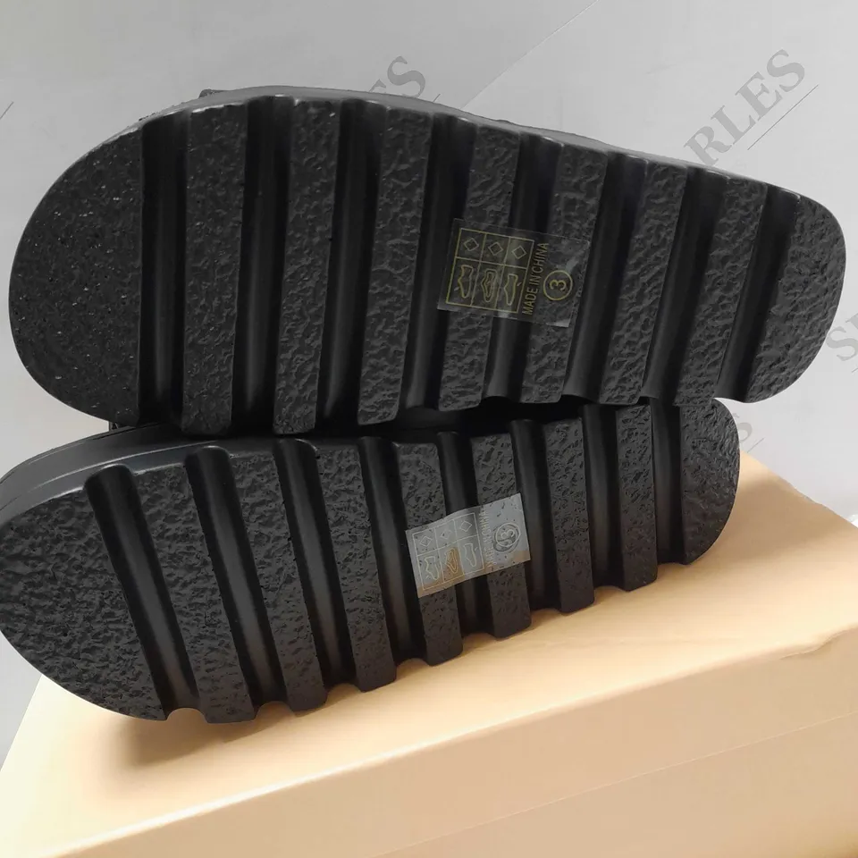 KOI TIBER CHUNKY ROMAN BLACK PU SANDALS - SIZE 3